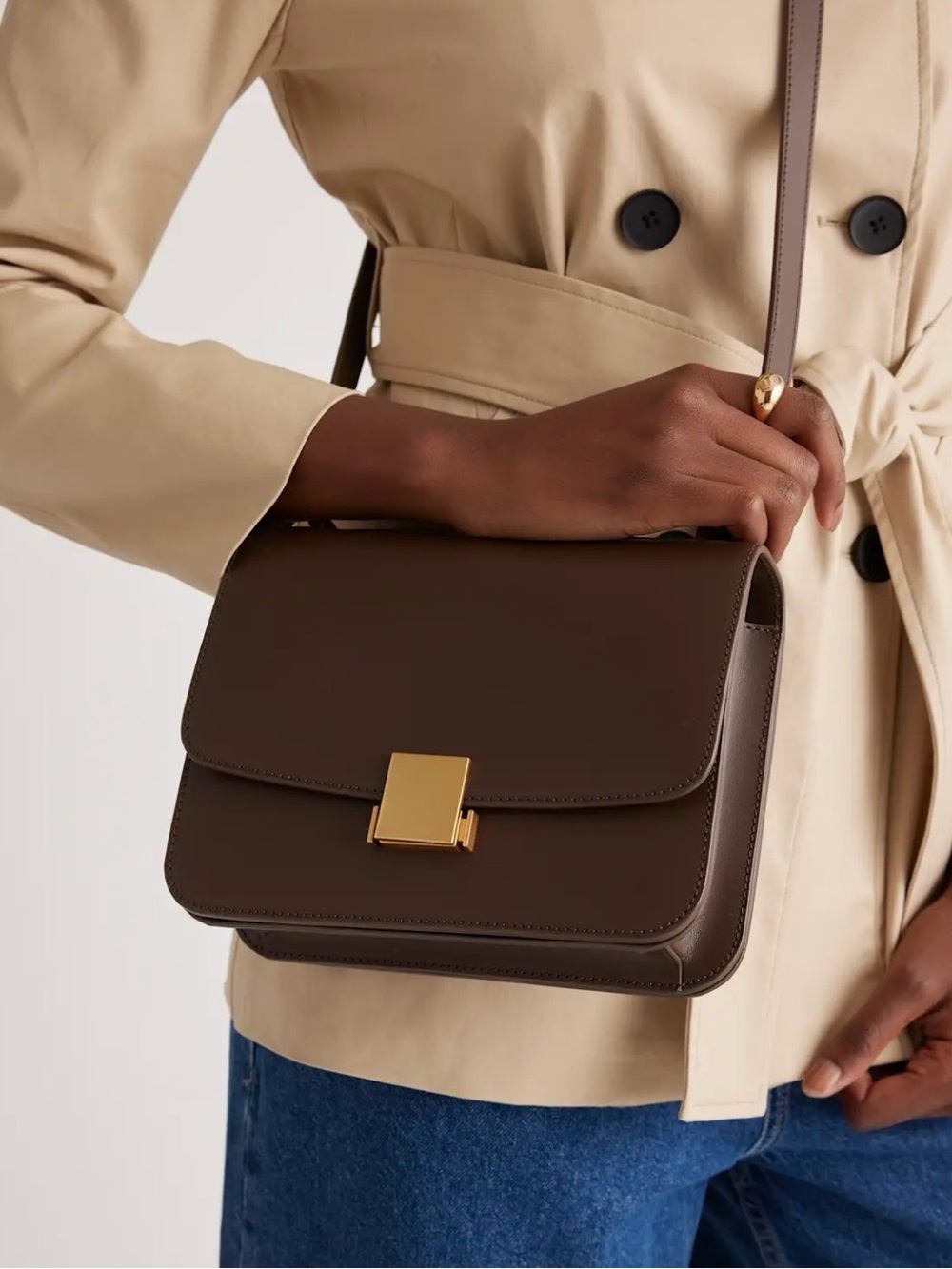 Quince Brown Leather Crossbody with Gold-Tone Hardware - Picture 2 of 6